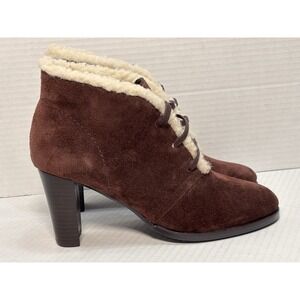 Aerosoles Shear Perfection Suede Shearling Lace Up Ankle Boots Women 6M